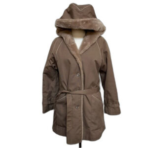 Vintage 80s Bonders Hooded Faux Fur Winter Coat - Women Size 10